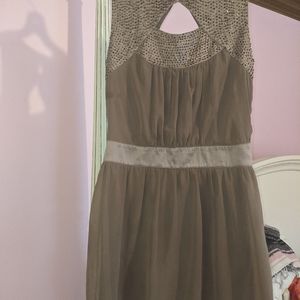 Short flowy brown bead embellished dress